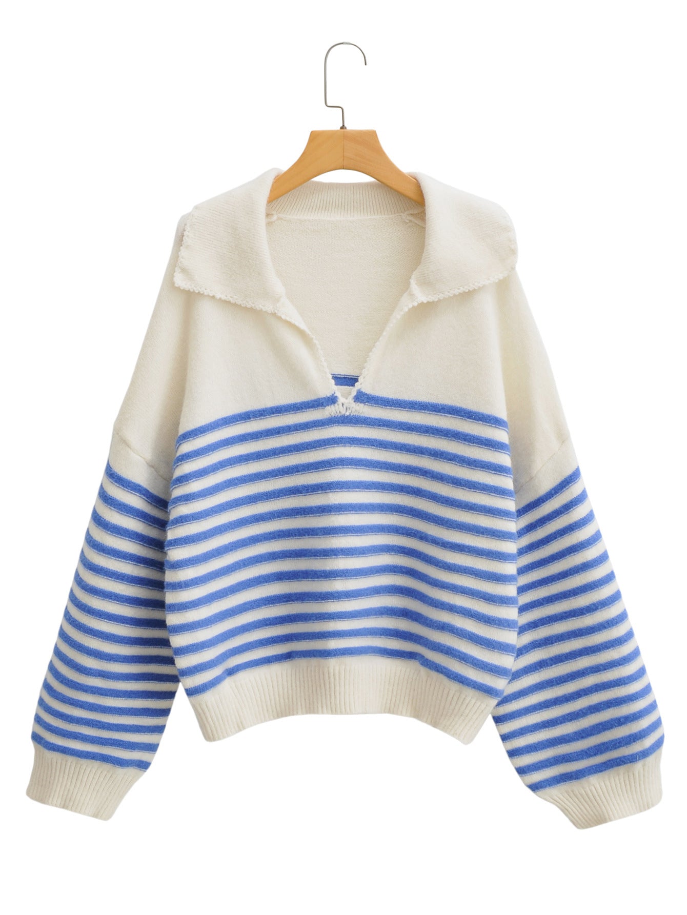 Style V-Neck Striped Knit Sweater Women's 6027