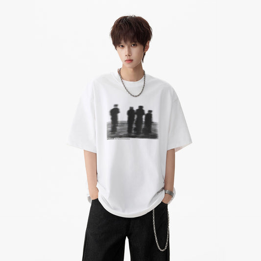 Printed White Short Sleeve T-Shirt for Men