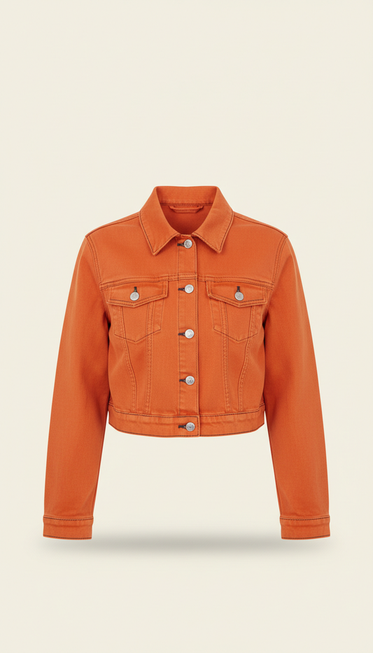 Tangerine Orange Cropped Denim Jacket